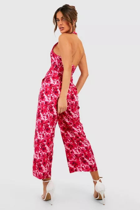 Dames jumpsuit bloemenprint roze xl