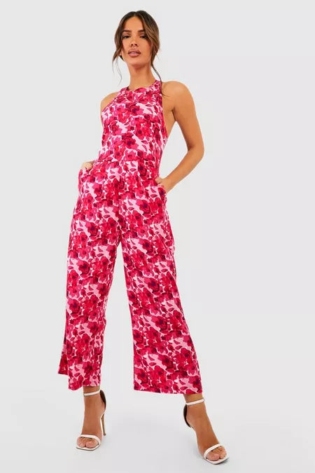 Dames jumpsuit bloemenprint roze xl