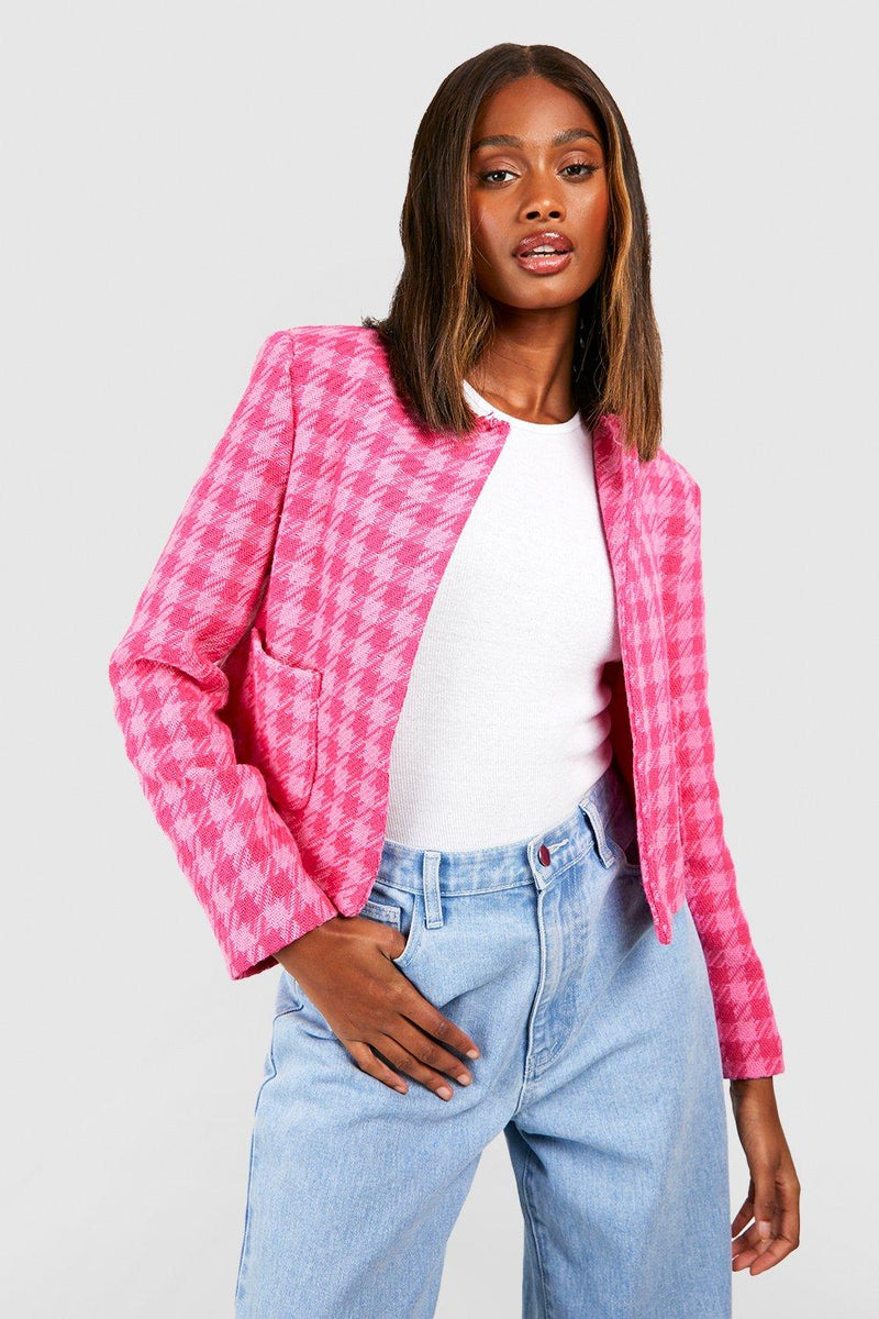 Chaqueta de mujer a cuadros rosa sml