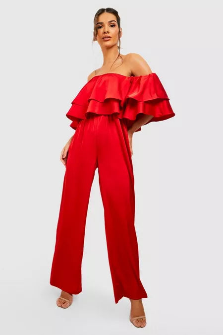 Dames jumpsuit wit rood s m l