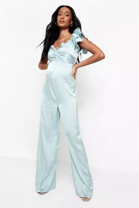 Dames jumpsuit satijn roze lichtblauw m l