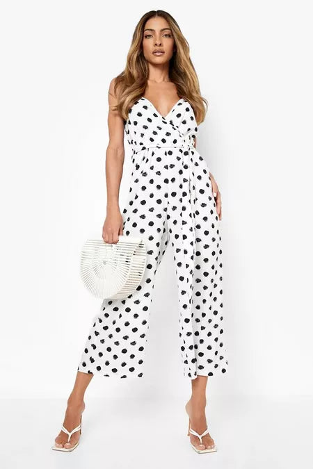 Dames jumpsuit s m l xl stippels zwart wit