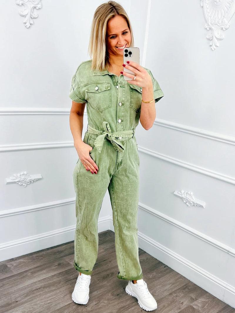 Dames jumpsuit beige groen s m l