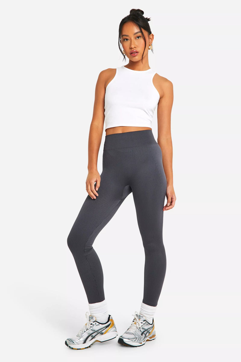 Dames Geribbelde Contrasterende Naadloze Contour Leggings s m l