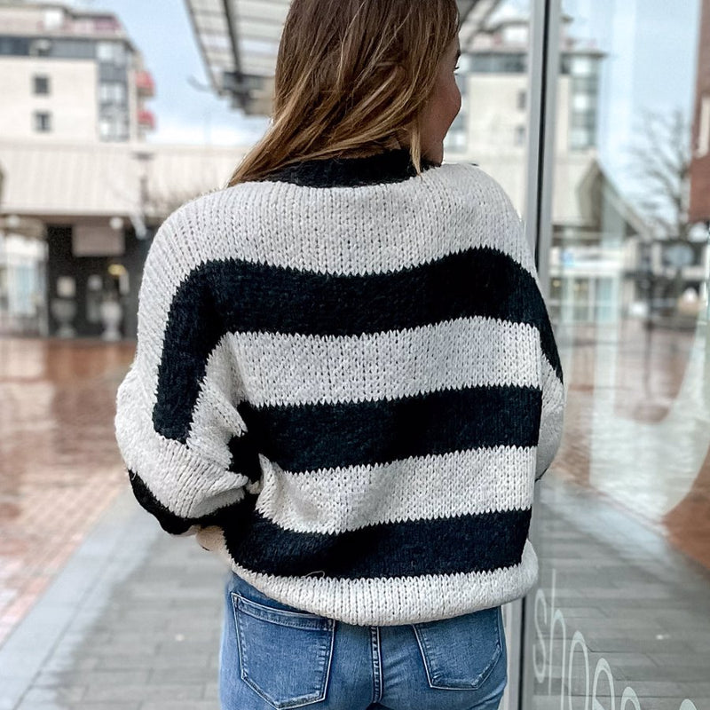 Jersey de mujer a rayas blanco y negro m xxl