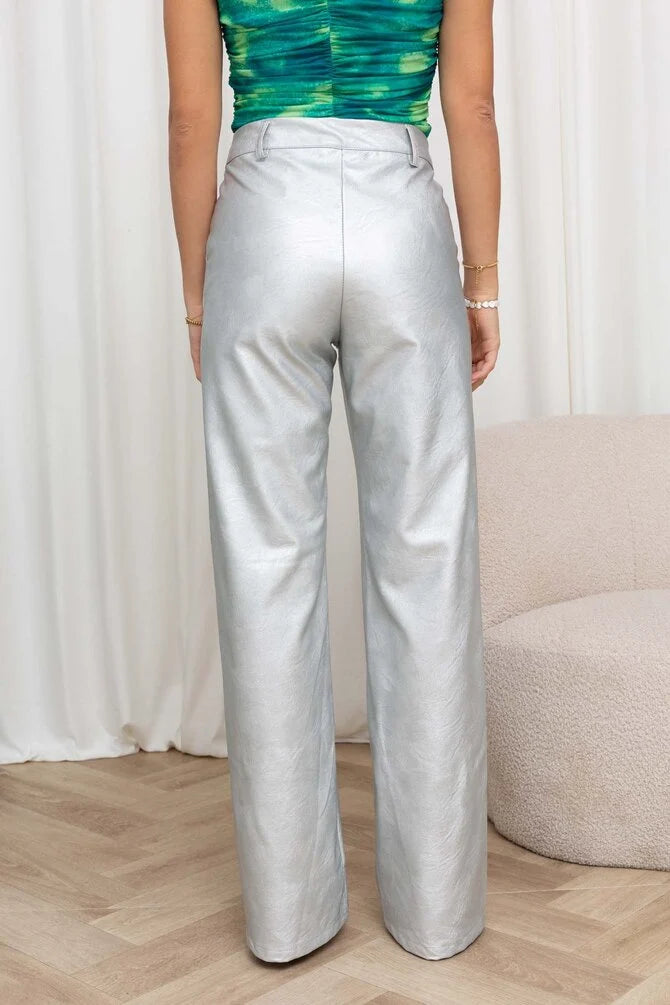 Pantalón de mujer plateado metalizado sml