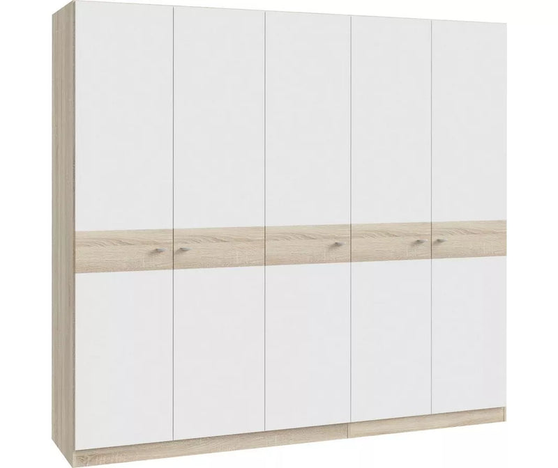 Kledingkast modern wit eiken lichtbruin Breedte 225 cm Diepte 54,2 cm Hoogte 210,5 cm