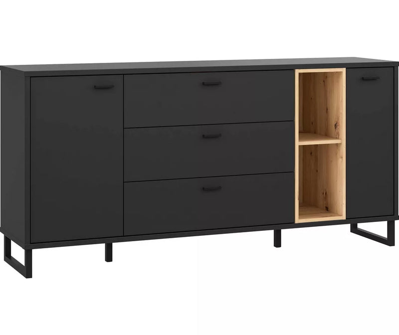 Dressoir wandmeubel modern mat zwart met sfeerverlichting Breedte 174,2 cm Diepte 41,5 cm Hoogte 84 cm