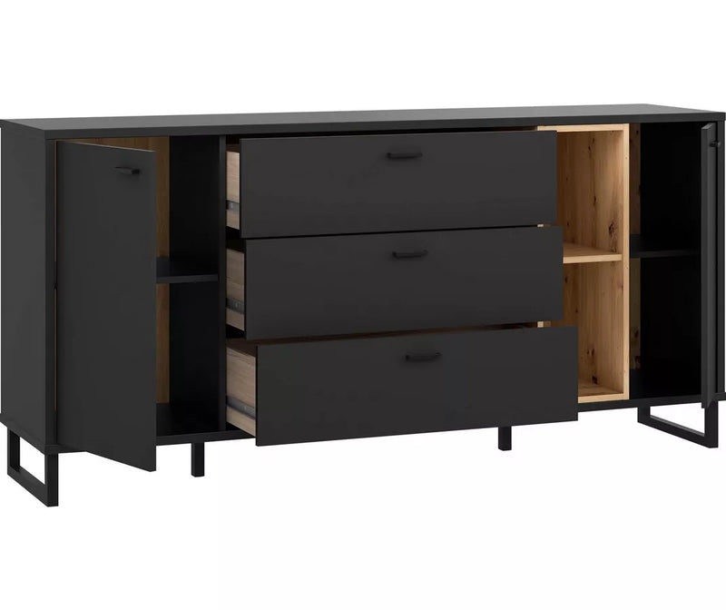 Dressoir wandmeubel modern mat zwart met sfeerverlichting Breedte 174,2 cm Diepte 41,5 cm Hoogte 84 cm