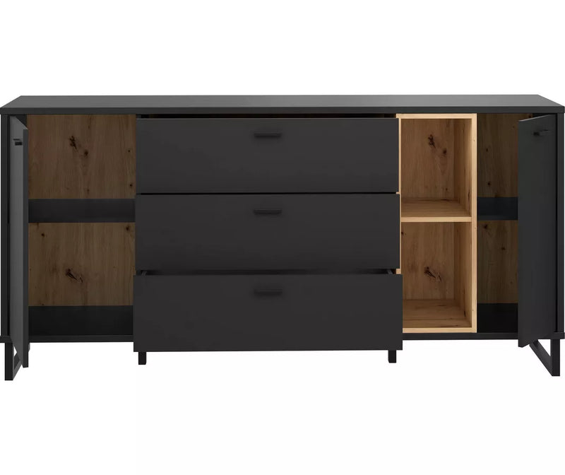 Dressoir wandmeubel modern mat zwart met sfeerverlichting Breedte 174,2 cm Diepte 41,5 cm Hoogte 84 cm