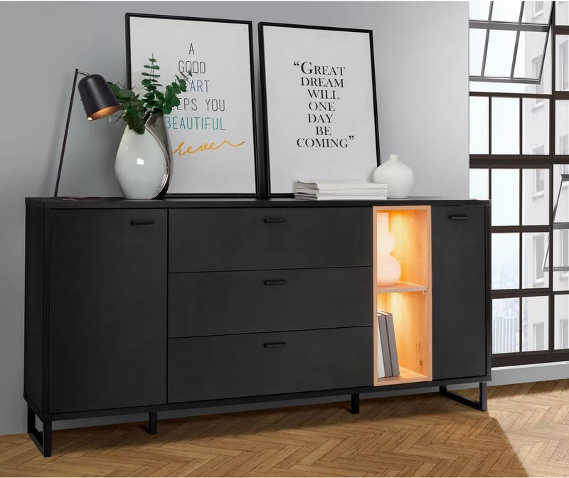 Dressoir wandmeubel modern mat zwart met sfeerverlichting Breedte 174,2 cm Diepte 41,5 cm Hoogte 84 cm