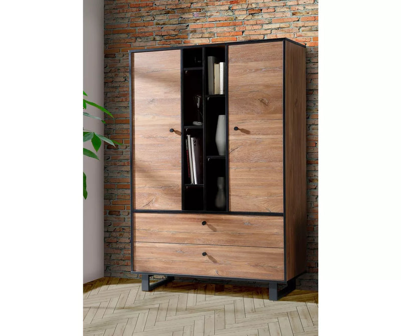 Dressoir wandmeubel landelijk modern bruin zwart Breedte 104,9 cm Diepte 42 cm Hoogte 157 cm