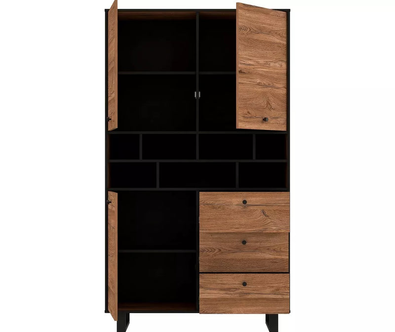 Aparador de pared rural moderno roble marrón negro mate Ancho 104,9 cm Fondo 42 cm Alto 182,6 cm