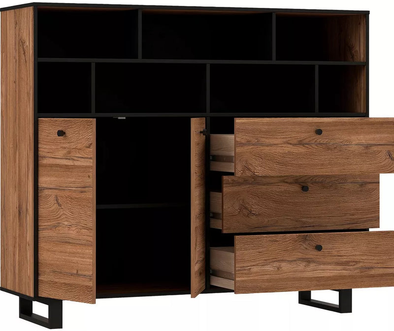 Dressoir wandmeubel landelijk modern zwart bruin Breedte 144,3 cm Diepte 42 cm Hoogte 123,2 cm