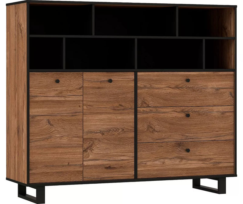 Dressoir wandmeubel landelijk modern zwart bruin Breedte 144,3 cm Diepte 42 cm Hoogte 123,2 cm