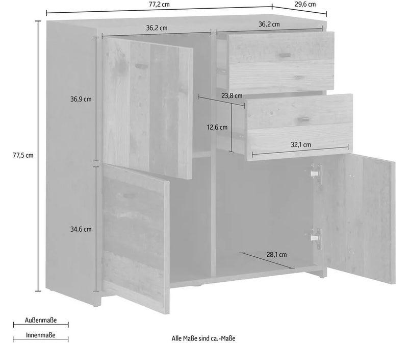 Dressoir wandmeubel modern bruin Breedte 77,2 cm Diepte 29,6 cm Hoogte 77,5 cm