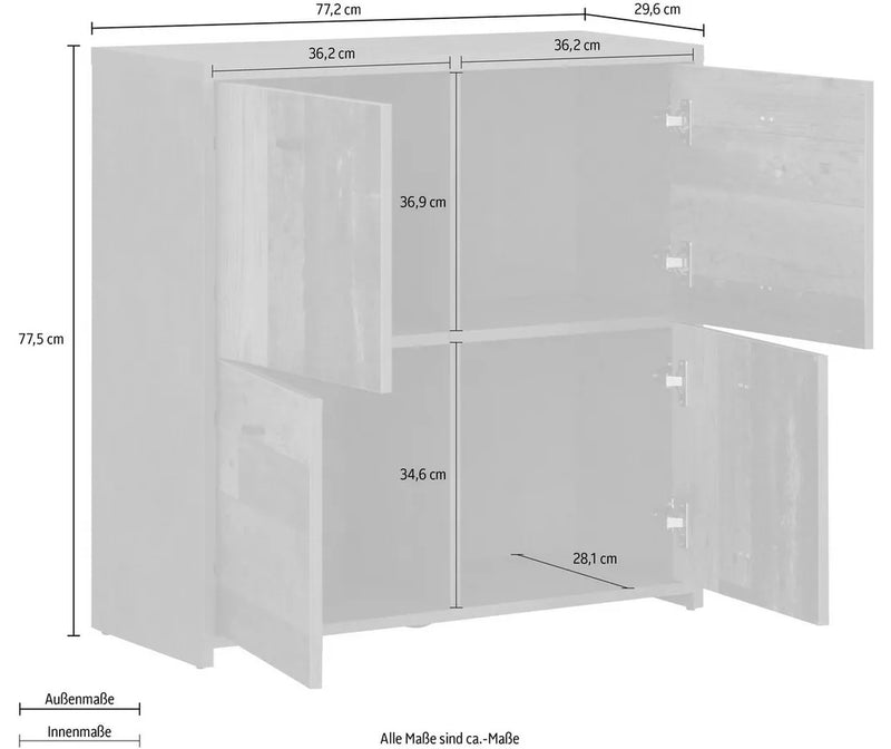 Dressoir wit bruin donkergrijs Breedte 77,2 cm Diepte 29,6 cm Hoogte 77,5 cm