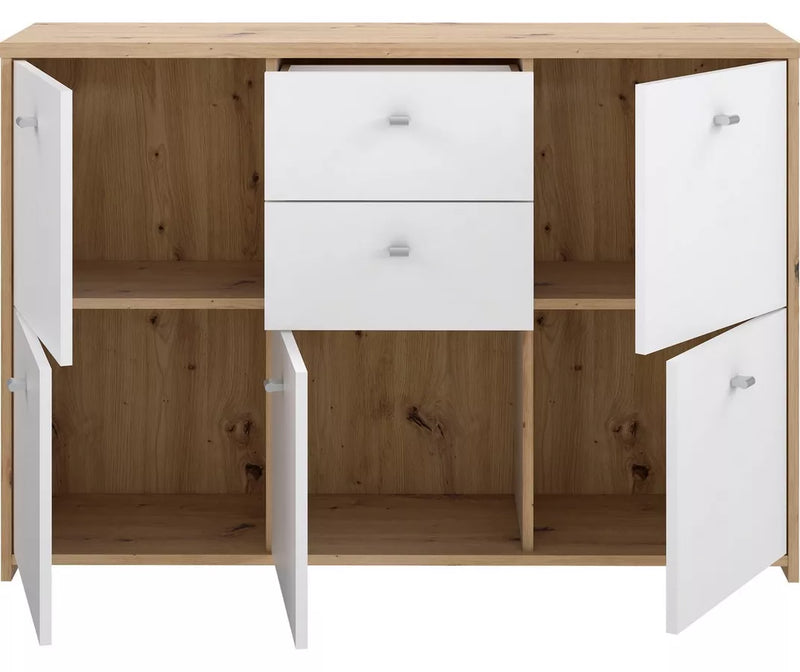 Dressoir wandmeubel modern bruin wit Breedte 114,1 cm Diepte 29,6 cm Hoogte 77,5 cm