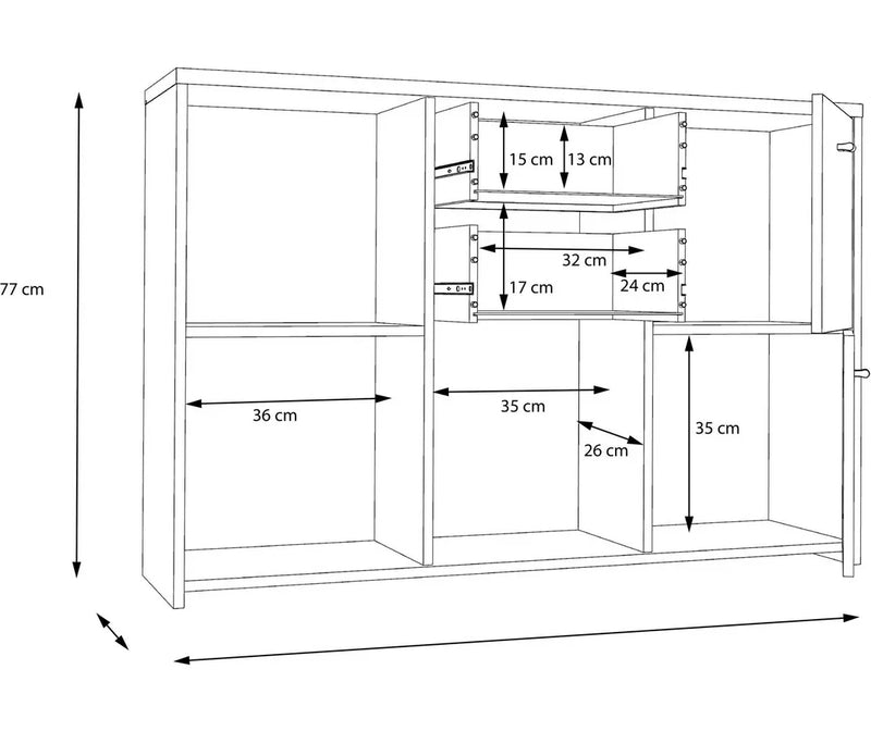 Dressoir wandmeubel modern bruin wit Breedte 114,1 cm Diepte 29,6 cm Hoogte 77,5 cm