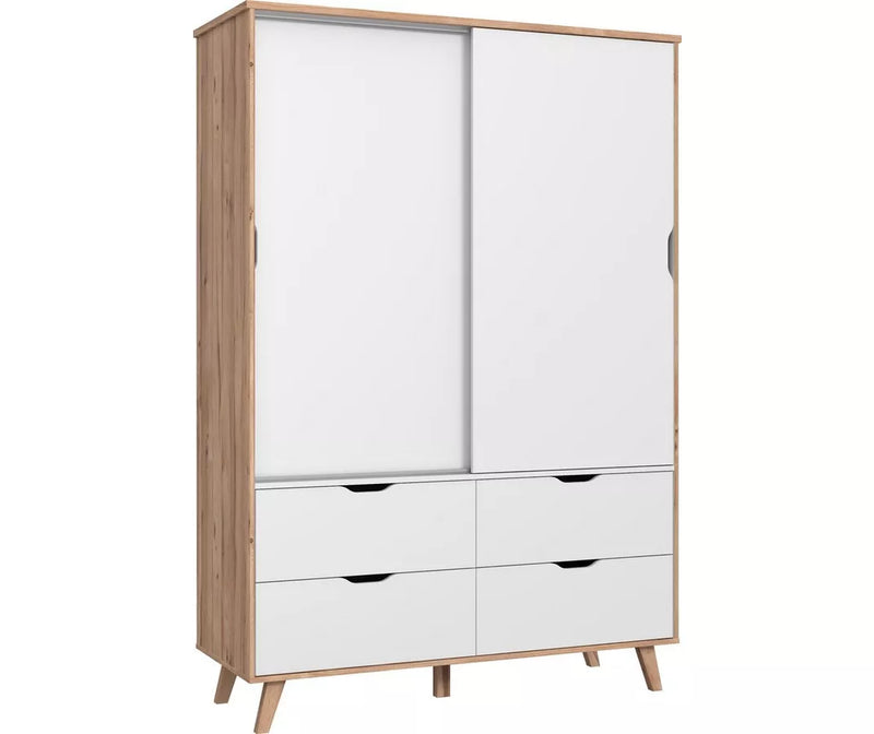 Kledingkast modern wit eiken bruin Breedte 139,4 cm Diepte 52,7 cm Hoogte 201,5 cm