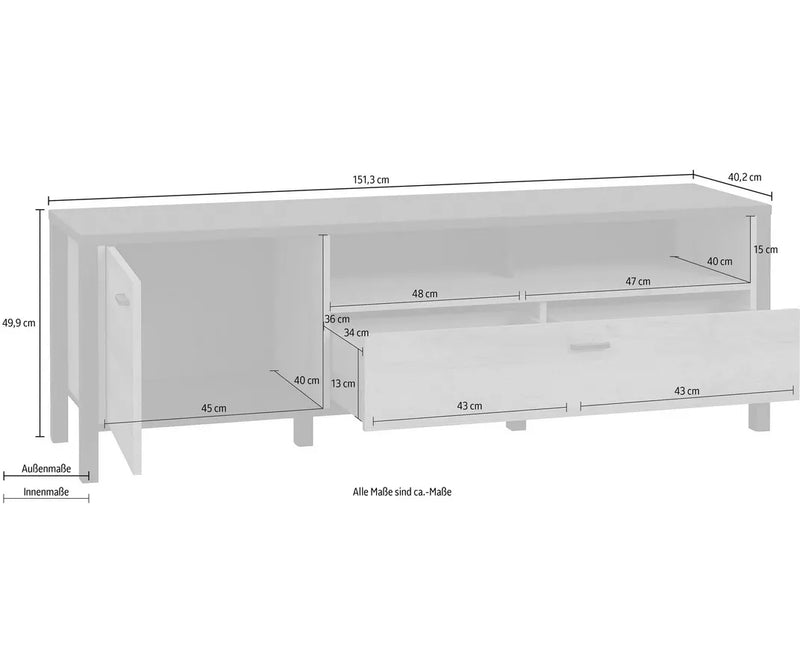 TV meubel wandmeubel zwart bruin Breedte 151,3 cm Diepte 40,2 cm Hoogte 49,9 cm