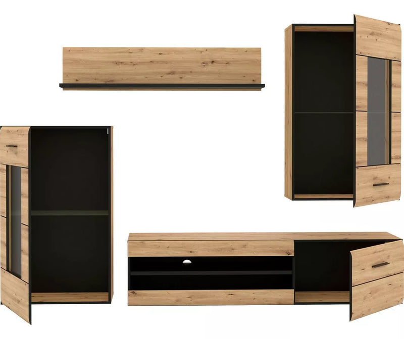 Mueble TV mueble de pared moderno rural marrón (4 piezas) Ancho 238,2 cm