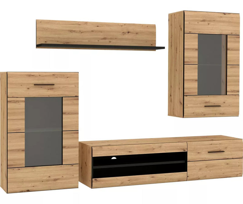 Mueble TV mueble de pared moderno rural marrón (4 piezas) Ancho 238,2 cm