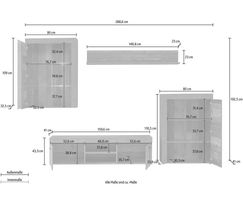 Mueble TV mueble alto moderno marrón gris oscuro (4 piezas)