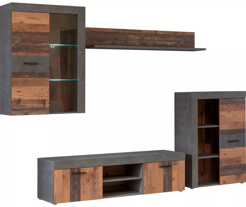 Mueble TV mueble alto moderno marrón gris oscuro (4 piezas)