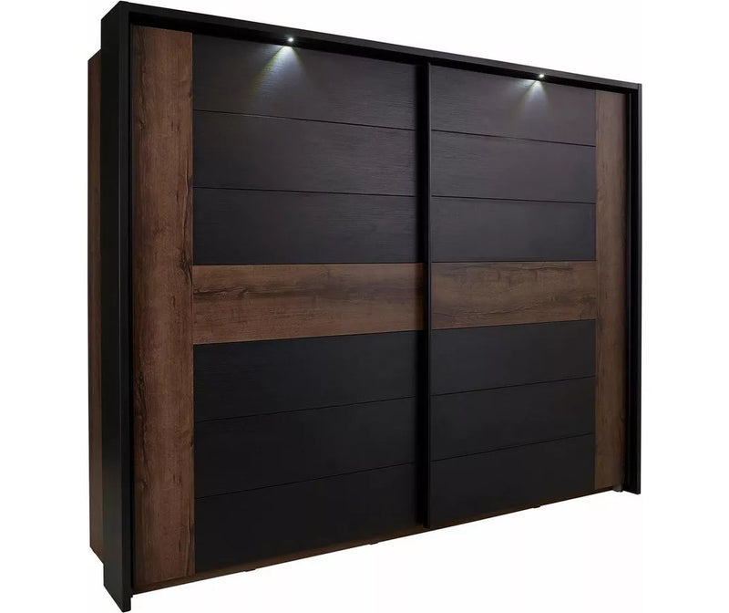 Armario armario con puertas correderas con iluminación moderno roble negro marrón oscuro Ancho 270 cm Fondo 61 cm Alto 210 cm