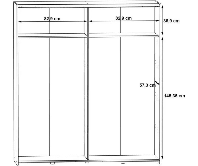 Kledingkast zweefdeurkast wit bruin Breedte 170,3 cm Diepte 61,2 cm Hoogte 190,5 cm