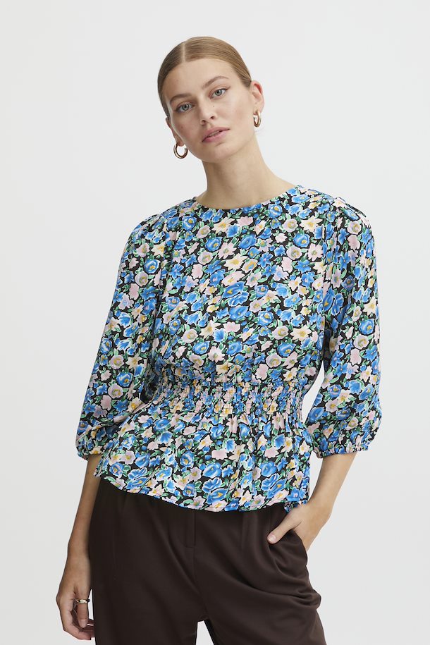 Dames blouse blauw bloemetjes xs s m l xl