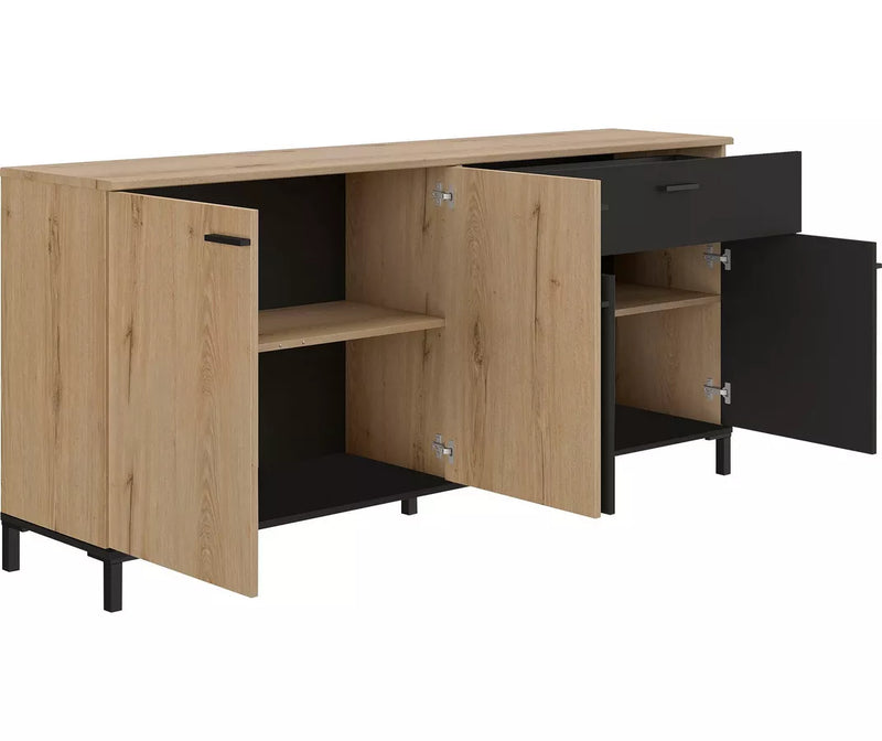 Dressoir wandmeubel modern lichtbruin zwart Breedte 180 cm Diepte 40 cm Hoogte 81 cm