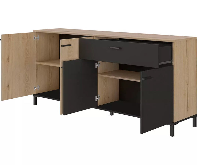 Dressoir wandmeubel modern lichtbruin zwart Breedte 180 cm Diepte 40 cm Hoogte 81 cm