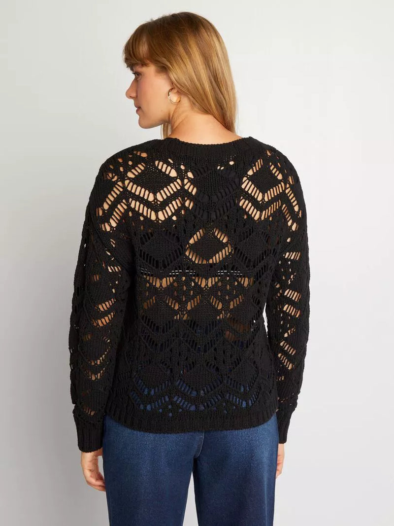 Jersey de mujer tejido a crochet negro xs sml xl