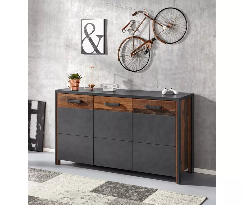 Aparador de pared moderno marrón gris oscuro Ancho 142 cm Fondo 44 cm Alto 80,5 cm