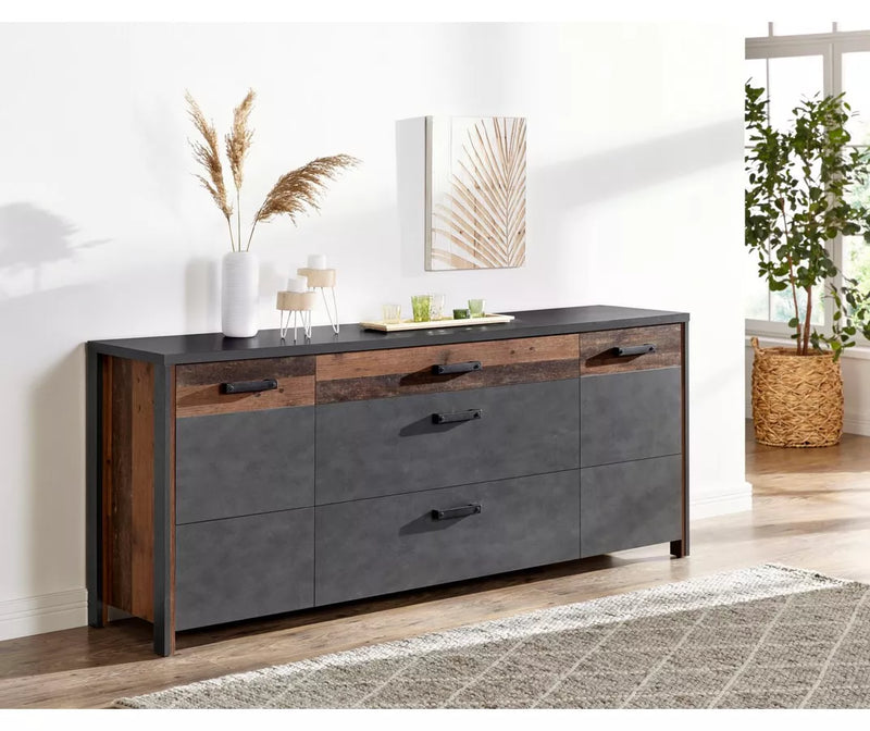 Dressoir wandmeubel modern mat donkergrijs bruin Breedte 197 cm Diepte 44 cm Hoogte 80,5 cm