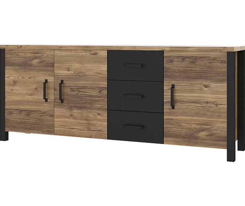 Aparador de pared rural moderno marrón negro Ancho 192 cm Fondo 43 cm Alto 79 cm