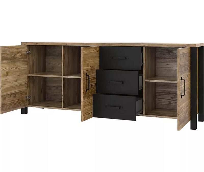 Dressoir wandmeubel landelijk modern bruin zwart Breedte 192 cm Diepte 43 cm Hoogte 79 cm