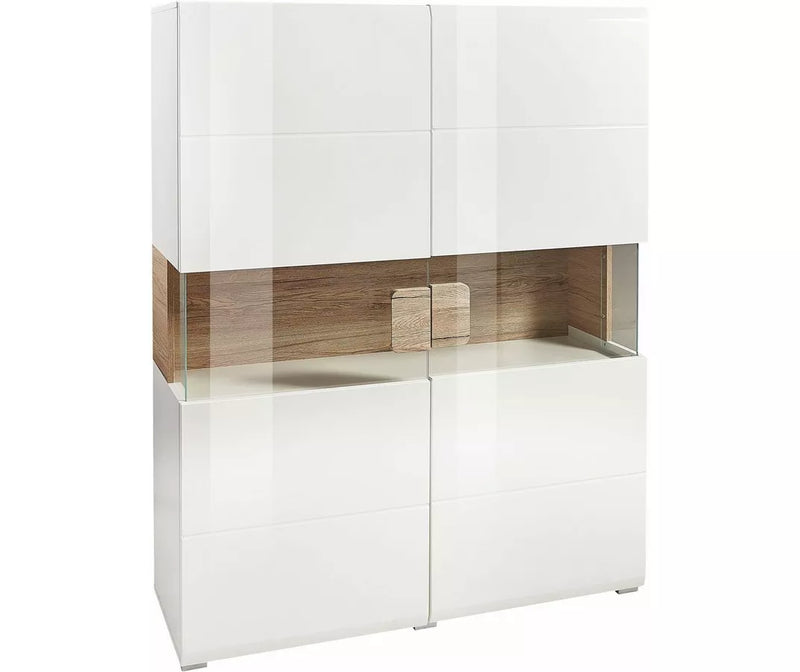 Dressoir wandmeubel modern hoogglans wit met glas en met sfeerverlichting breedte 152 cm lengte 121.5 cm diepte 37 cm