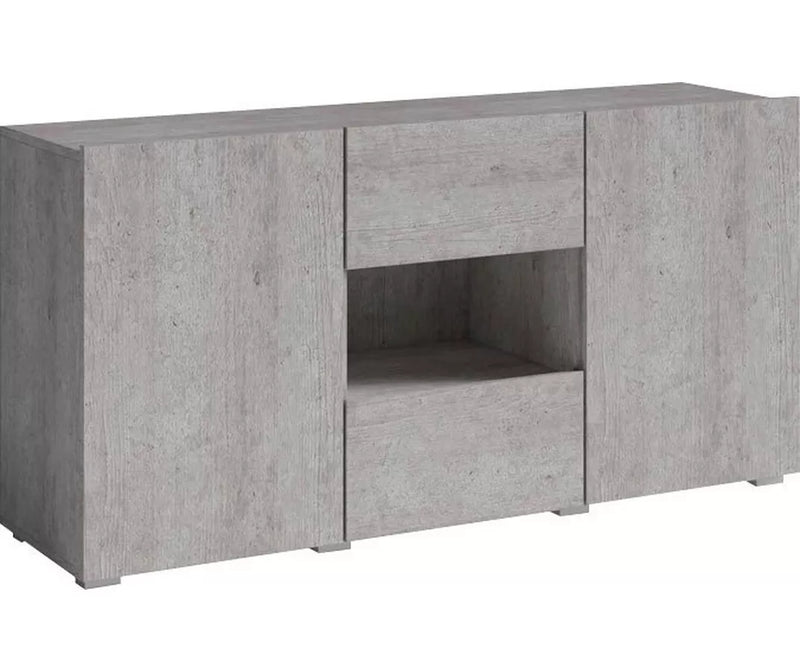 Aparador colgante moderno gris blanco brillante con iluminación ambiental Ancho 136,5 cm Fondo 37,5 cm Alto 69 cm