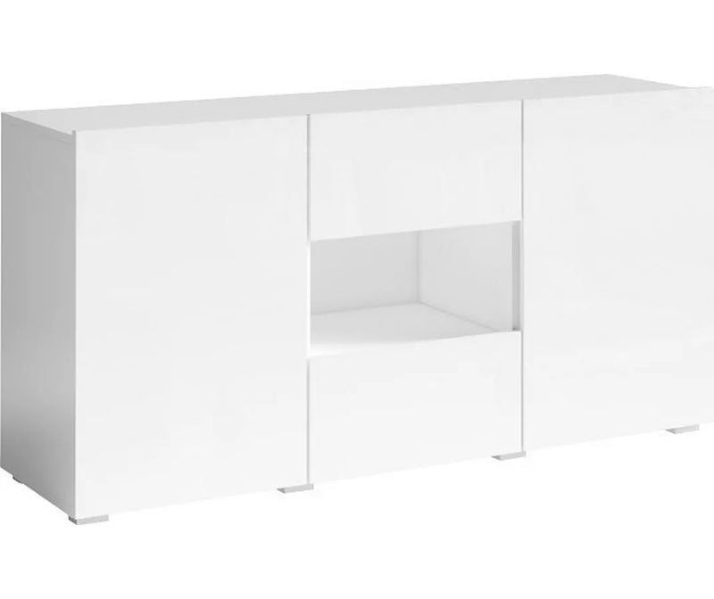 Dressoir wandmeubel modern grijs hoogglans wit met sfeerverlichting Breedte 136,5 cm Diepte 37,5 cm Hoogte 69 cm