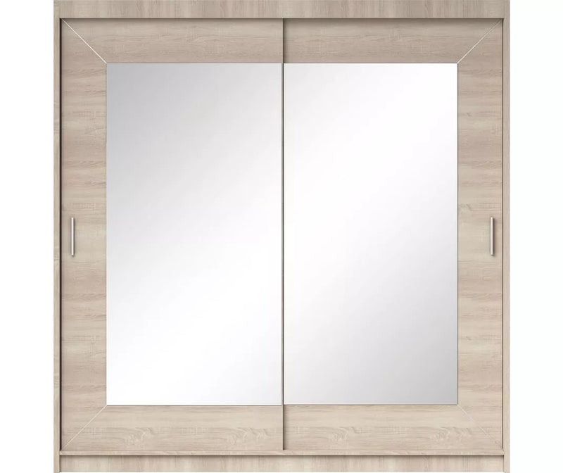 Kledingkast modern met spiegel eiken bruin wit lichtgrijs Breedte 200 cm Diepte 60 cm Hoogte 215 cm