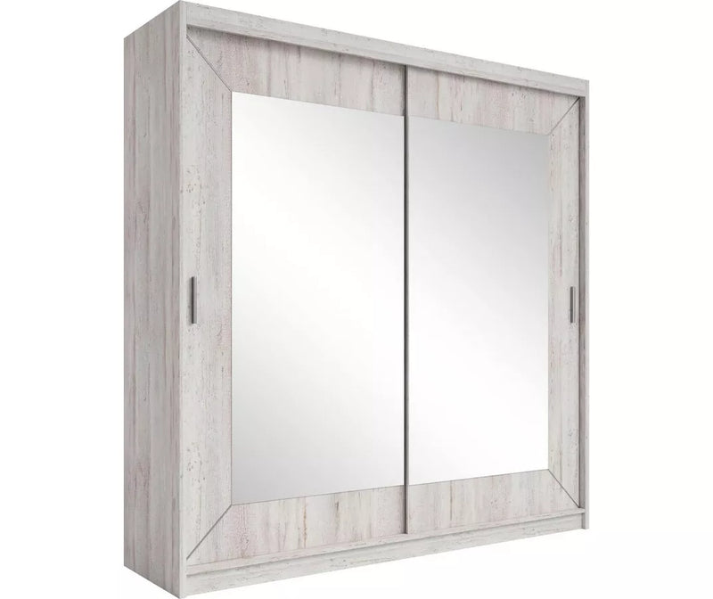 Kledingkast modern met spiegel eiken bruin wit lichtgrijs Breedte 200 cm Diepte 60 cm Hoogte 215 cm