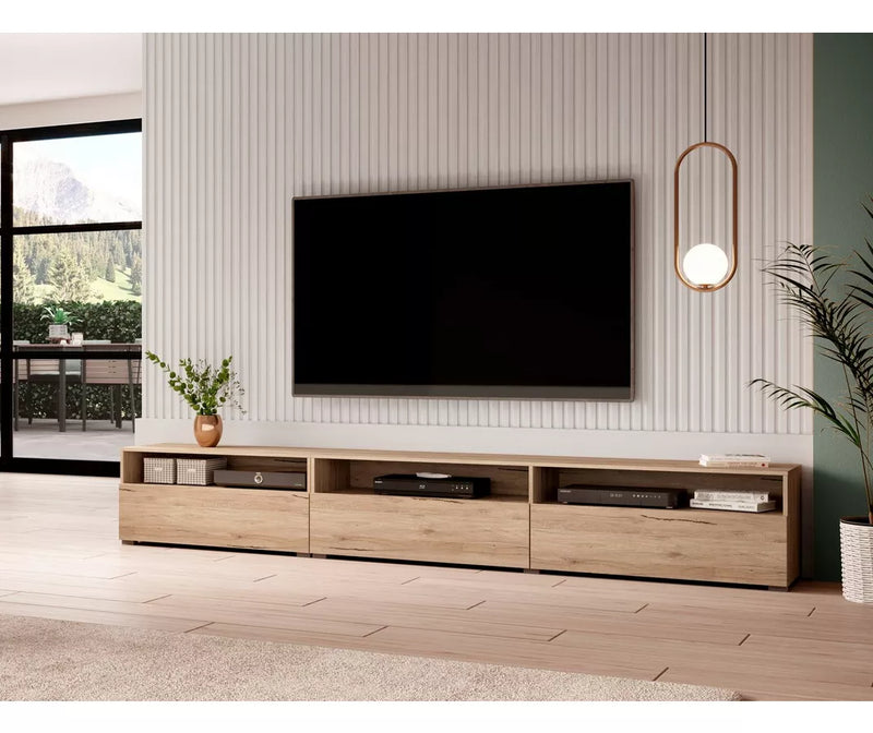 TV meubel wandmeubel hoogglans wit lichtgrijs donkergrijs lichtbruin Breedte 270 cm Diepte 41 cm Hoogte 42 cm