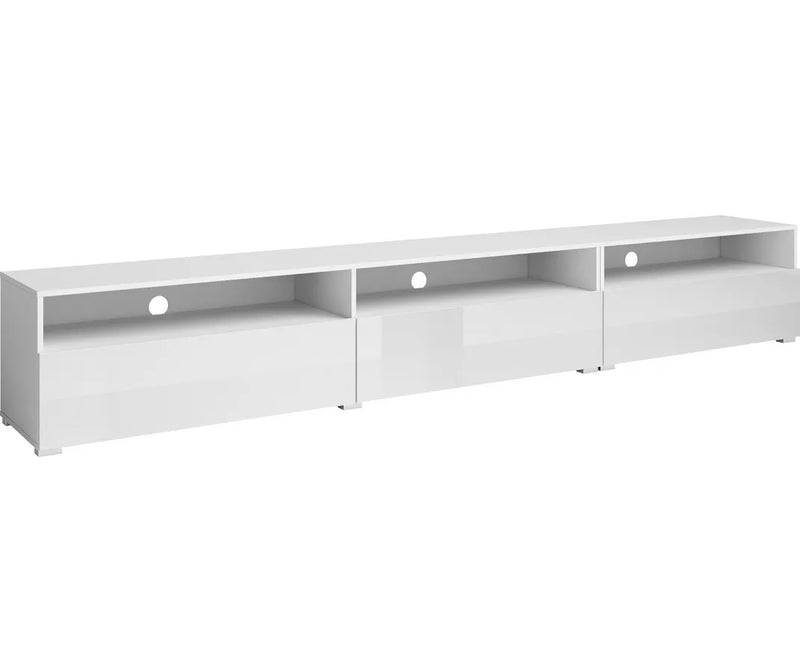 Mueble TV mueble alto blanco brillante gris claro gris oscuro marrón claro Ancho 270 cm Fondo 41 cm Alto 42 cm