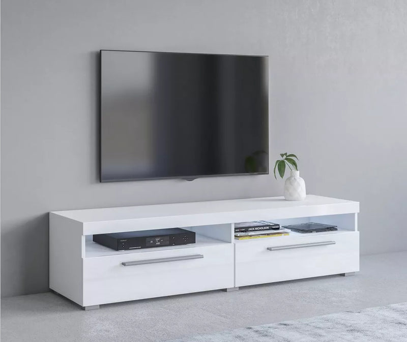 Mueble TV moderno Gris mate negro blanco mate Ancho 140 cm Fondo 39,5 cm Alto 35 cm