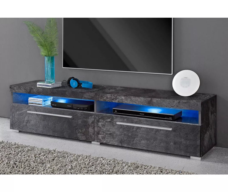 Mueble TV alto brillo blanco negro 140 cm