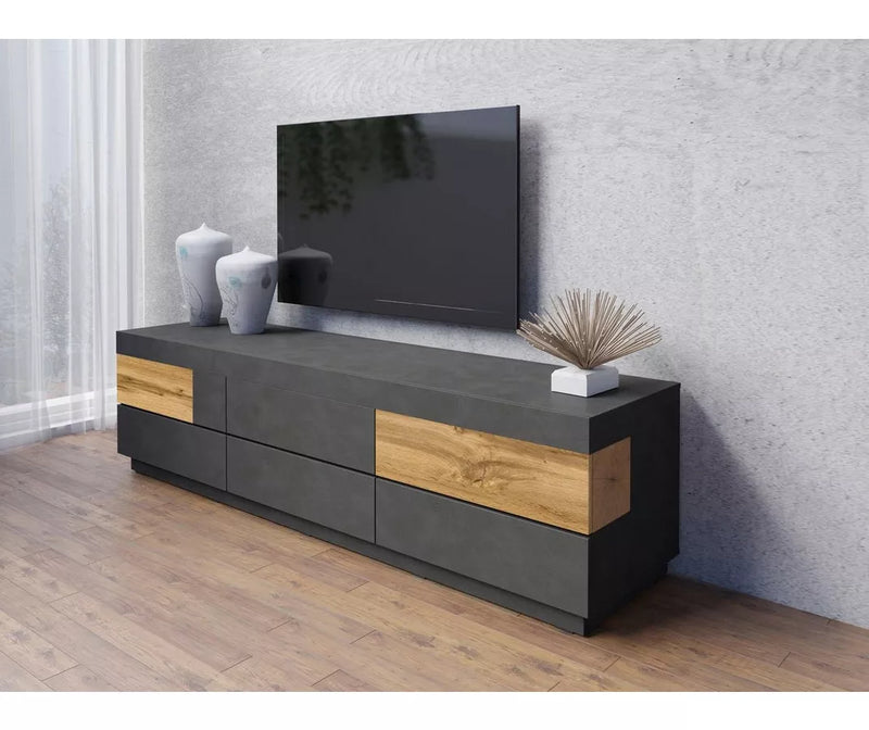 TV meubel wandmeubel modern donkergrijs hoogglans wit Breedte 206 cm Diepte 50.5 cm Hoogte 53.6 cm