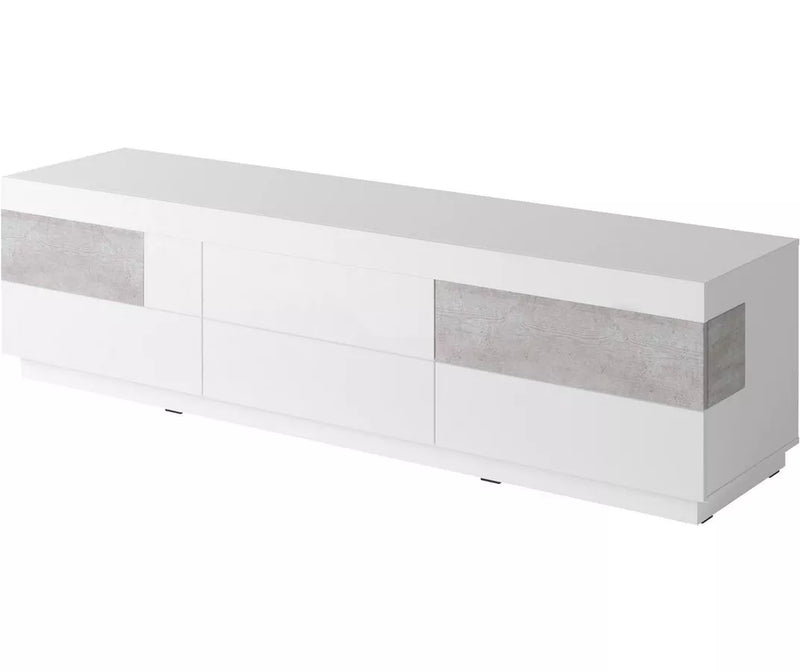 Mueble TV mueble alto moderno gris oscuro blanco brillante Ancho 206 cm Fondo 50,5 cm Alto 53,6 cm